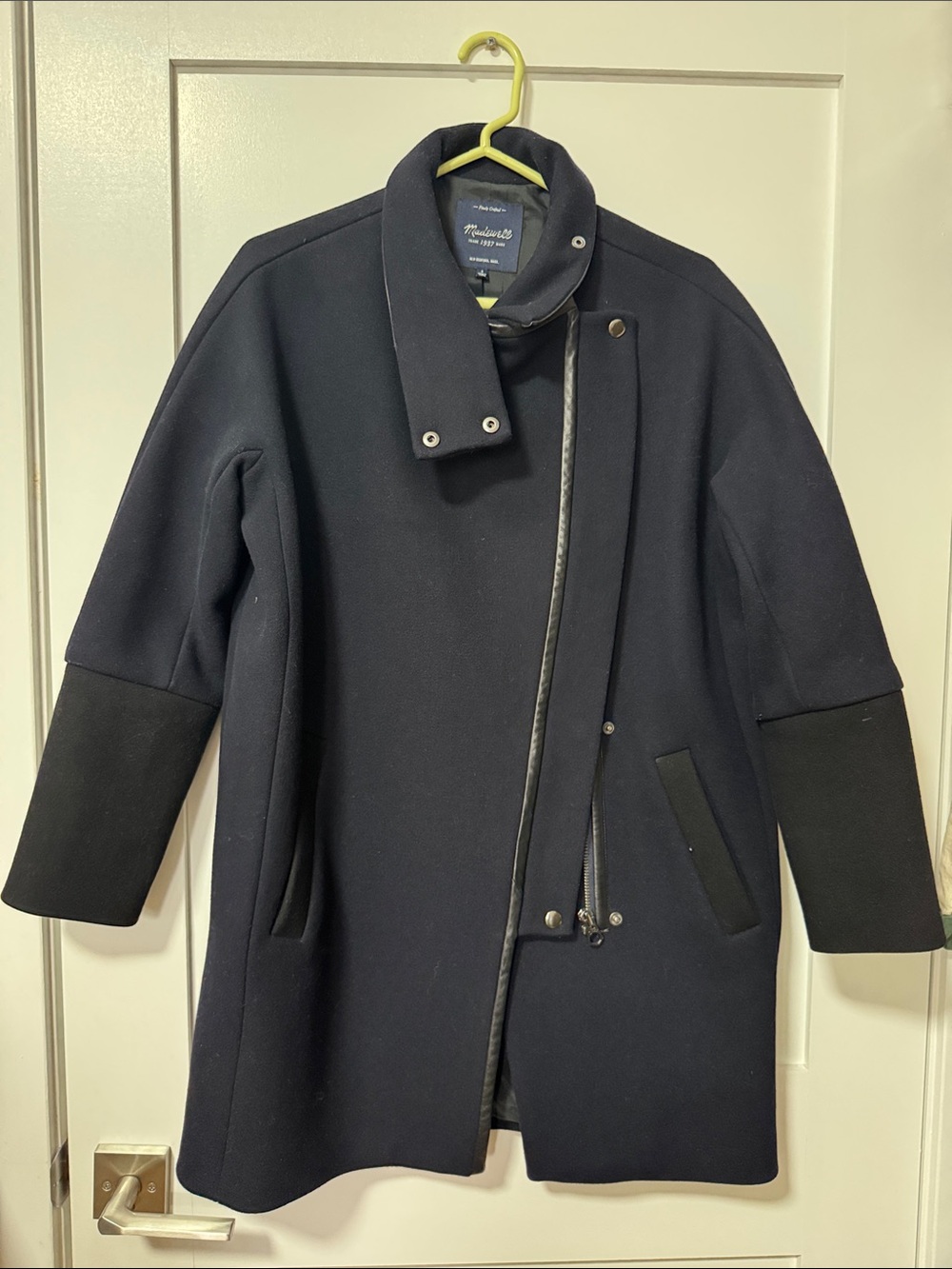 Madewell Navy Wool Blend Asymmetric Pea Coat